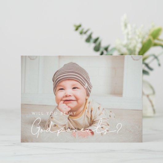 ミニマル手書きゴッドペアレント提案カード 招待状 (スタンド正面)