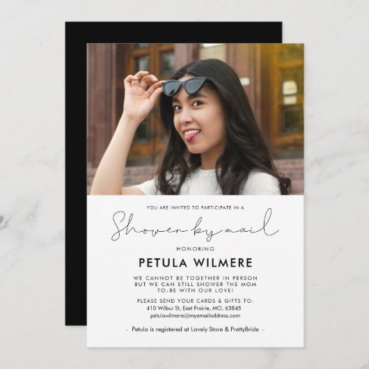 ミニマル手書きシャワーby mail photo 招待状 (正面/裏面)