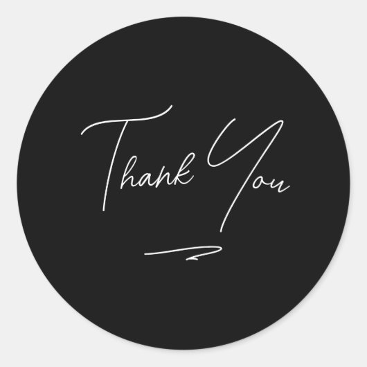 ミニマル手書きスクリプトありがとうブラック ラウンドシール (正面)