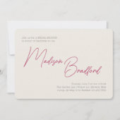 ミニマル手書きスクリプトピンクブライダルシャワー 招待状 (正面)