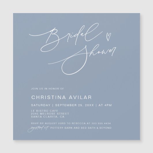 ミニマル手書きスクリプトブライダルシャワー マグネット招待状 (正面)