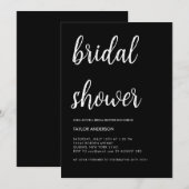 ミニマル手書きスクリプトブラックブライダルシャワー 招待状 (正面/裏面)