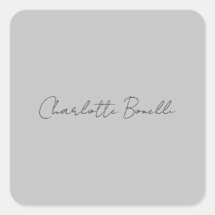 ミニマル手書きスクリプト名グレー スクエアシール