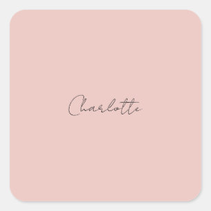 ミニマル手書きスクリプト名バラ金ゴールド スクエアシール