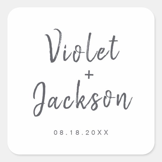 ミニマル手書きスクリプト結婚式の引き出物 スクエアシール (正面)