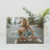 ミニマル手書きハッピー新年の写真 シーズンカード (スタンド正面)