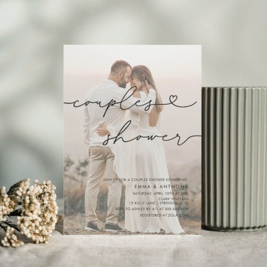 ミニマル手書きハートカップルのシャワー 招待状