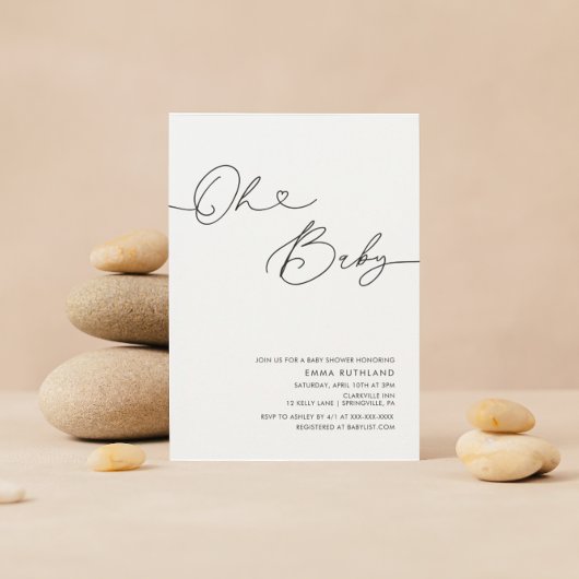 ミニマル手書きハートベビーシャワーInv Invite 招待状