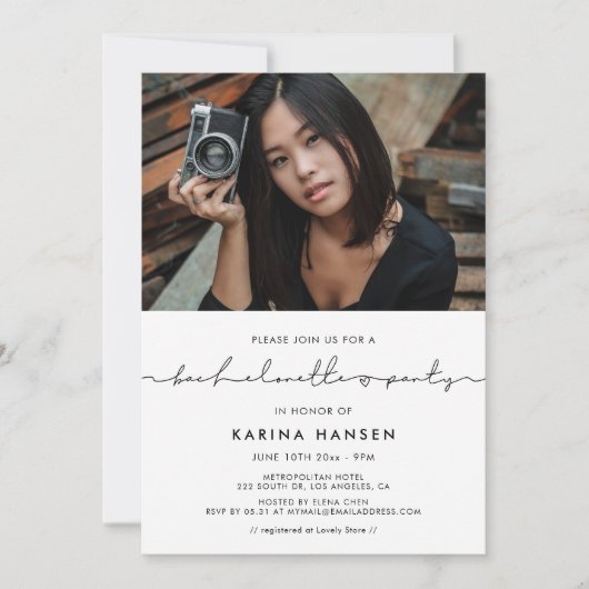 ミニマル手書きバチェロレッテ写真 招待状 (正面)
