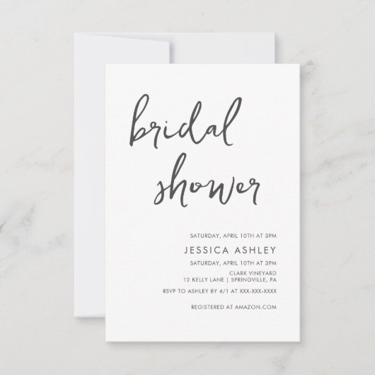 ミニマル手書きブライダルシャワー 招待状 (正面)