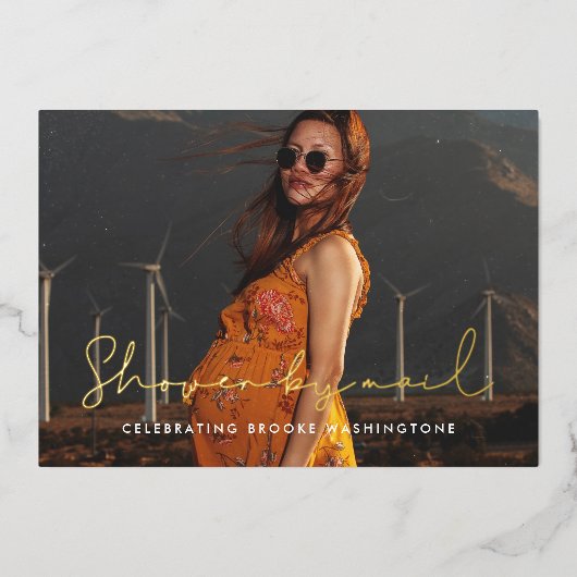 ミニマル手書きベビーシャワーby mail photo 箔招待状 (正面)