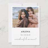 ミニマル手書きメイド・オブ・オーナー(花嫁付き添い人)フォトカード 招待状 (正面)