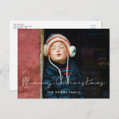 ミニマル手書きメリークリスマスキッズ写真 シーズンポストカード (正面/裏面)