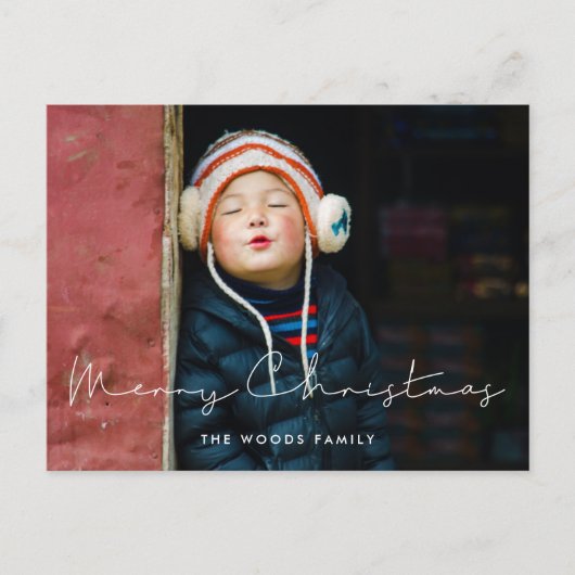 ミニマル手書きメリークリスマスキッズ写真 シーズンポストカード (正面)