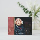 ミニマル手書きメリークリスマスキッズ写真 シーズンポストカード (スタンド正面)