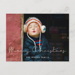 ミニマル手書きメリークリスマスキッズ写真 シーズンポストカード