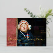 ミニマル手書きメリークリスマスフォト金ゴールド 箔シーズンカード (立ち正面)