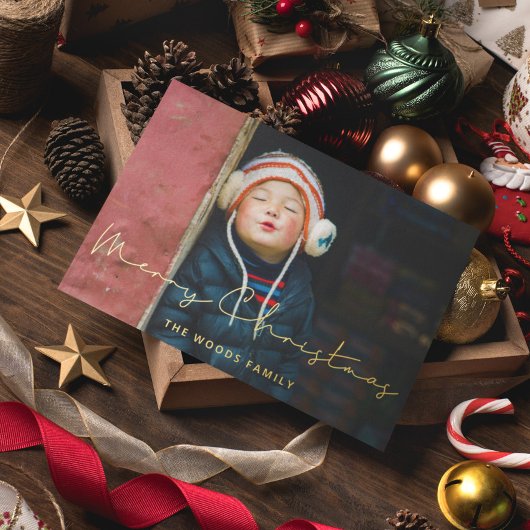 ミニマル手書きメリークリスマスフォト金ゴールド 箔シーズンカード