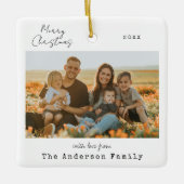 ミニマル手書きメリークリスマスフォト セラミックオーナメント (正面)