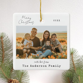 ミニマル手書きメリークリスマスフォト セラミックオーナメント