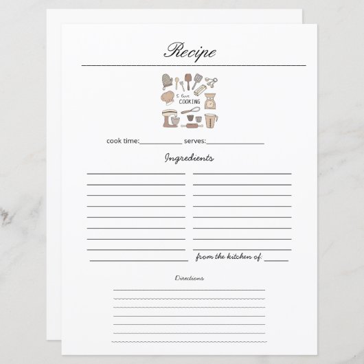 ミニマル手書きレシピクックブックシートページ (正面/裏面)