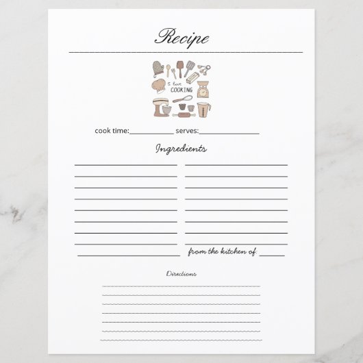 ミニマル手書きレシピクックブックシートページ (正面)