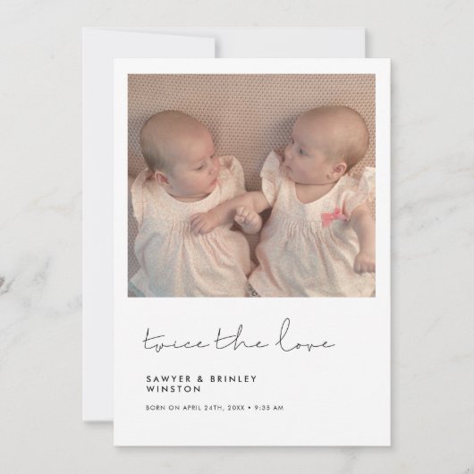 ミニマル手書き二回愛の双子の写真 案内状 (正面)