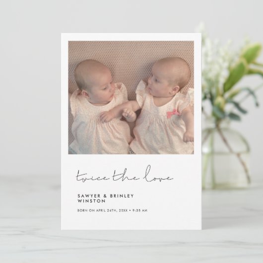 ミニマル手書き二回愛の双子の写真 案内状 (スタンド正面)