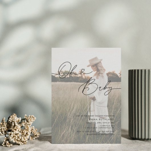 ミニマル手書き写真ハートベビーシャワーInv 招待状