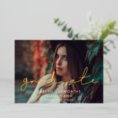 ミニマル手書き写真卒業パーティー金ゴールド 箔招待状 (立ち正面)