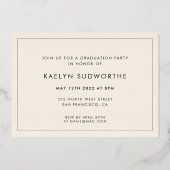 ミニマル手書き写真卒業パーティー金ゴールド 箔招待状 (裏面)