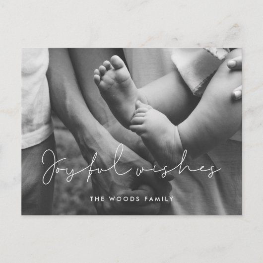 ミニマル手書き喜びの願い写真 シーズンポストカード (正面)