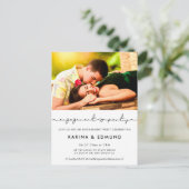 ミニマル手書き婚約パーティ招待 ポストカード (スタンド正面)