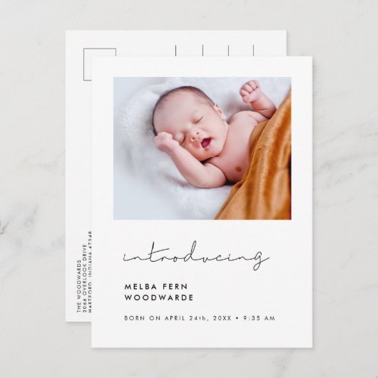 ミニマル手書き紹介新生児写真 ポストカード (正面/裏面)