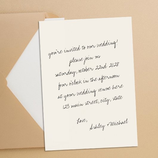 ミニマル手書き結婚文字 招待状