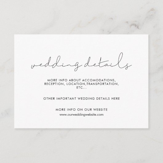 ミニマル手書き結婚詳細カード エンクロージャーカード (正面)