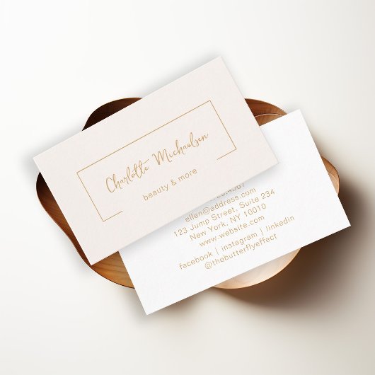 ミニマル手書き、ベージュ名刺 名刺