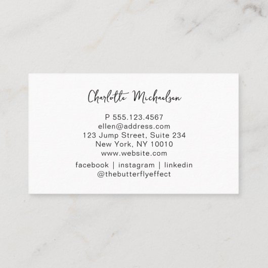 ミニマル手書き、黒の名刺 名刺 (裏面)