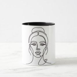 ミニマル抽象女性顔線画マグカップ マグカップ