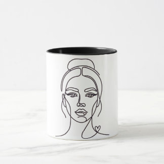 ミニマル抽象女性顔線画マグカップ マグカップ