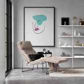 ミニマル抽象芸術とラインアートガール顔 ポスター