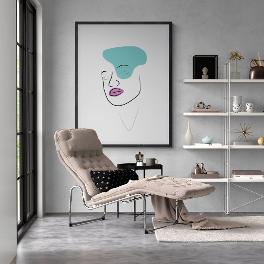 ミニマル抽象芸術とラインアートガール顔 ポスター