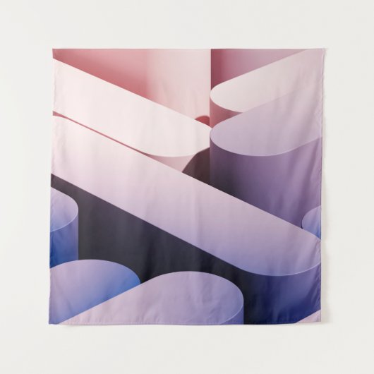 ミニマル抽象芸術のモックアップの背景青とピンク タペストリー (正面)