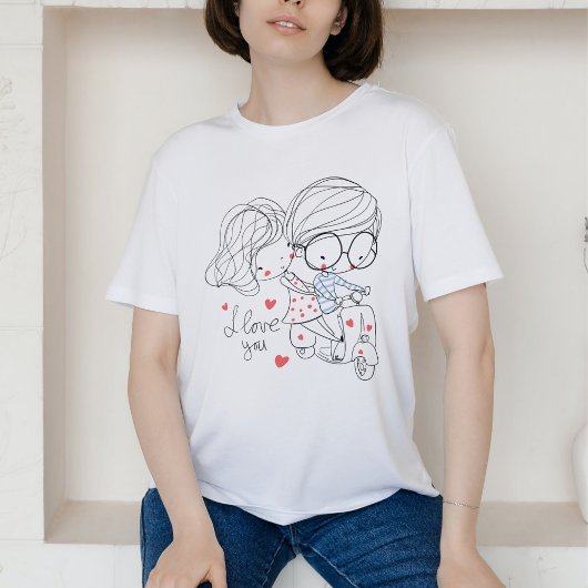 ミニマル抽象芸術カップルポートレートラインアート描 Tシャツ