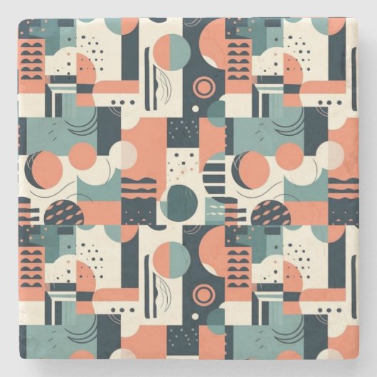 ミニマル抽象芸術シームレスパターン – 幾何学的(1) ストーンコースター (正面)