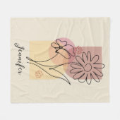 ミニマル抽象芸術フラワーラインアート フリースブランケット (正面(横))