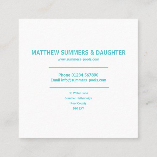 ミニマル抽象芸術プール水リップル スクエア名刺 (裏面)