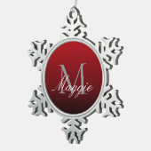 ミニマル抽象芸術マルサラ赤ブルゴーニュのマルーン スノーフレークピューターオーナメント (右)