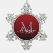 ミニマル抽象芸術マルサラ赤ブルゴーニュのマルーン スノーフレークピューターオーナメント (正面)