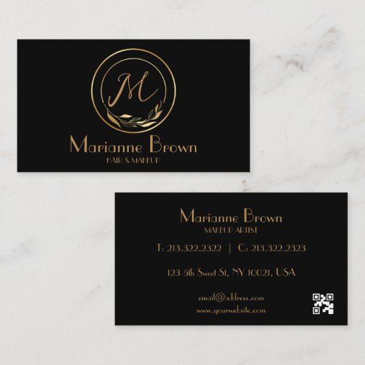 ミニマル抽象芸術モダンブラックビジネスカード 名刺 (正面/裏面)